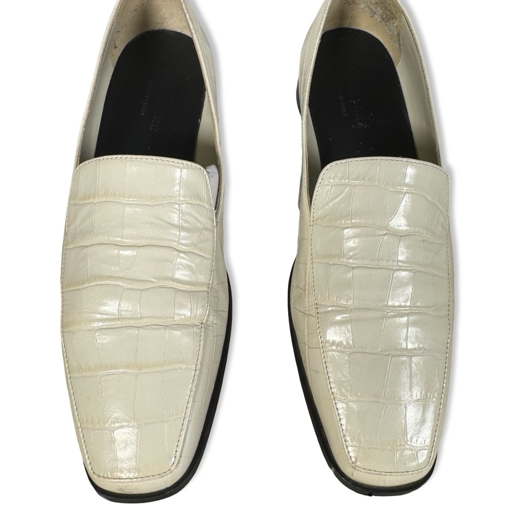 Everlane Square Toe  Oxfords Loafers Bone White Embossed Croc genuine leather - Picture 2 of 8